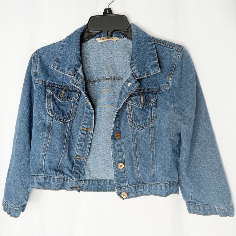 Highway Jean Cropped Women's Denim Jean Jacket Cropped 3/4 Sleeves Y2K Size M